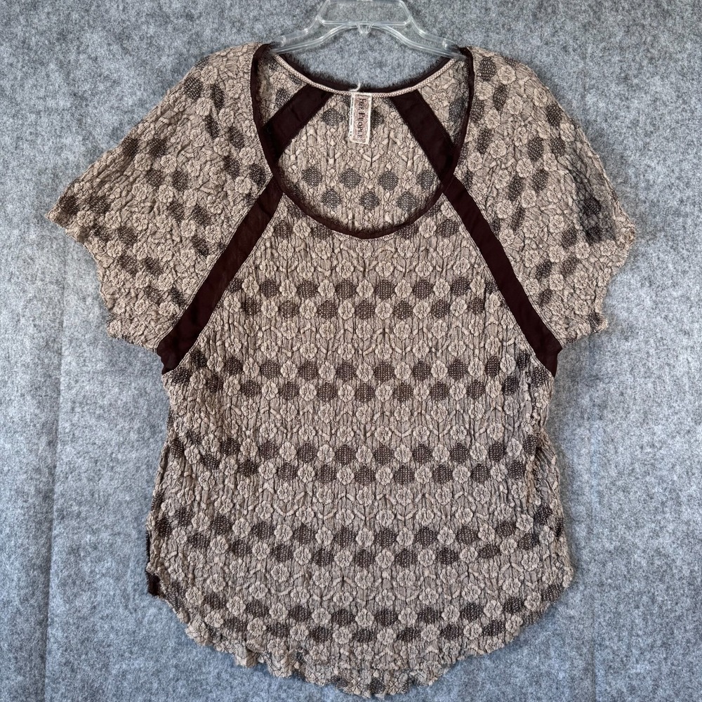 Y2K‎ Free People Embroidered Boho Top Womens Medium Textured Bubble Sheer Grunge